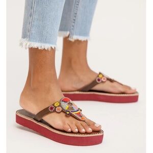 Free People NWT laidback London Shibli Leather Sandal Red Mix leather sandal 🌈❤️